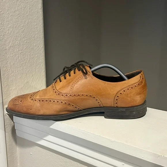 Cole Haan Mens C25805 Wing Tip Ox Oxford British Tan Size 10 Medium Leather - Picture 3 of 9